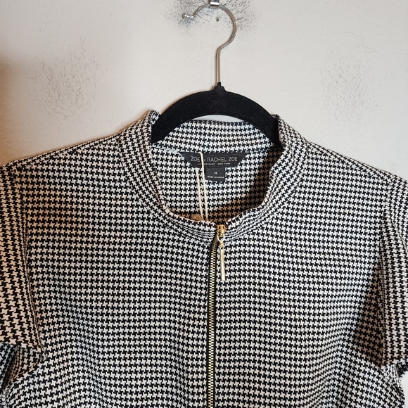 NWT Rachel Zoe Flutter Sleeve A-Line Dress Black White Plaid Houndstooth Size 14 - Picture 2 of 15